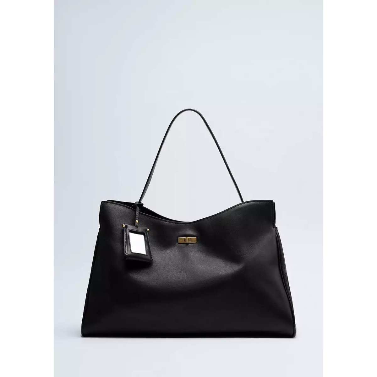 Sac cabas en cuir avec breloque et miroir noir, MANGO