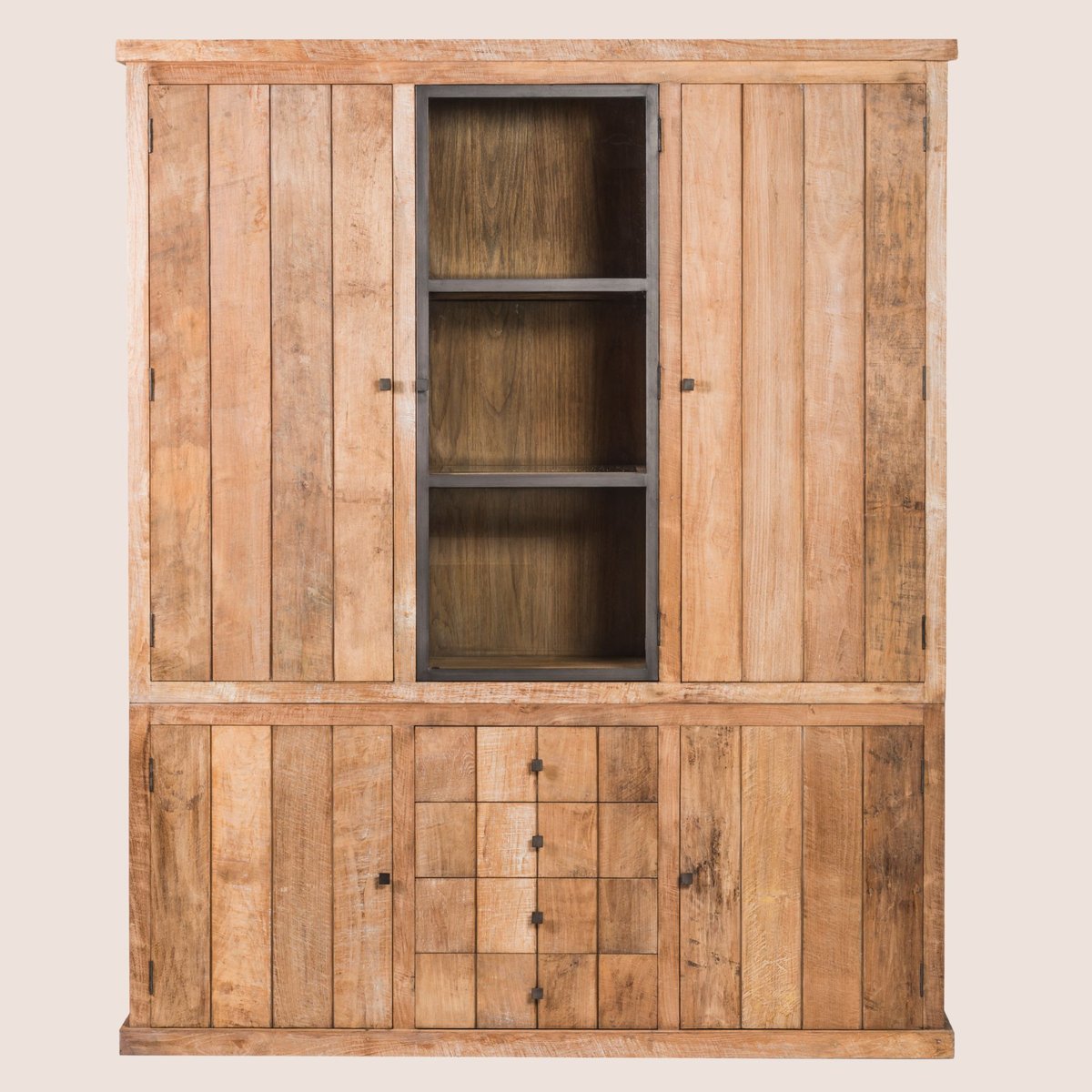 Buffet vaisselier en bois recyclé 3 portes 4 tiroirs éclairage LED - LINAS bois clair, HELLIN, DEPUIS 1862