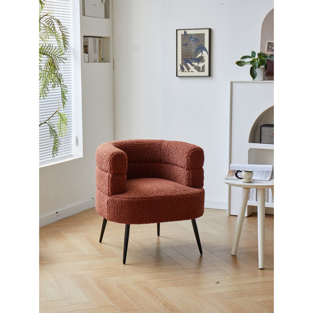 Fauteuil de salon métal et bouclette, KORGEN terracotta et noir, NORDLYS