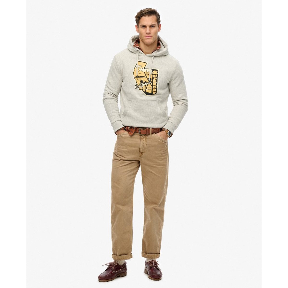 Sweat à capuche Vintage Travel gris glacier chiné, SUPERDRY
