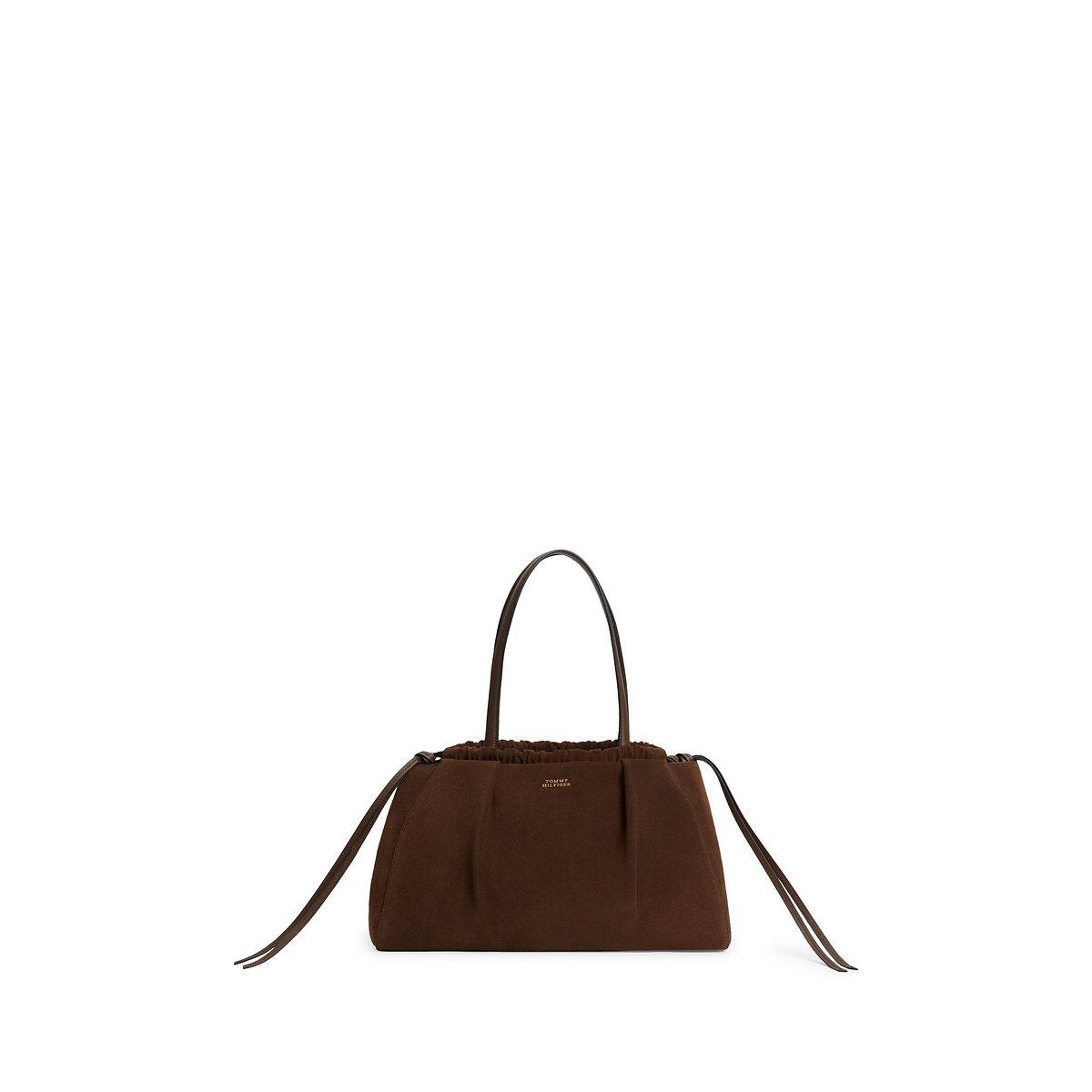Bolso hobo de piel de vacuno en ante marrón, TOMMY HILFIGER
