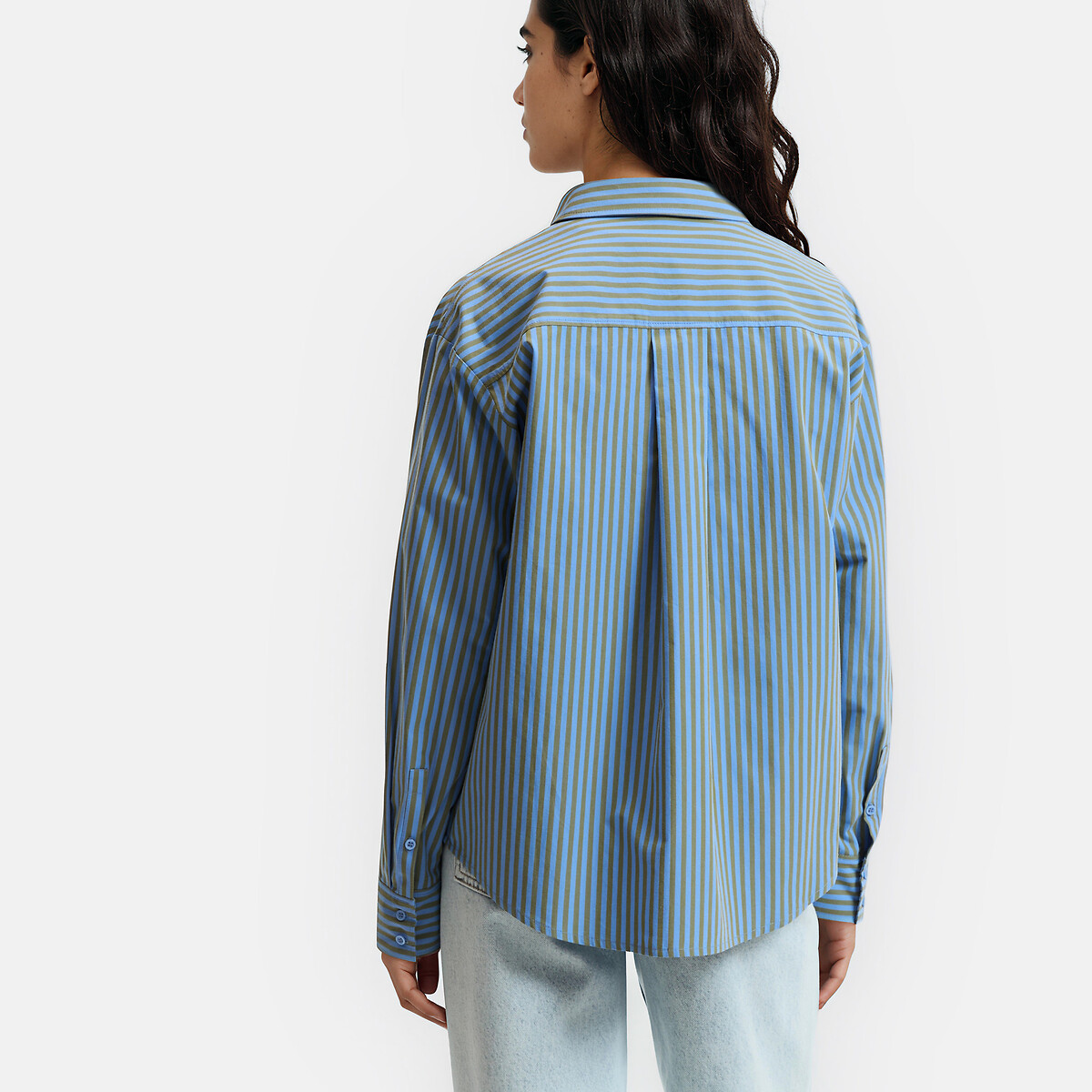 Camisa de algodón a rayas, Signature MARLÈNE rayas azul verde, LA REDOUTE COLLECTIONS