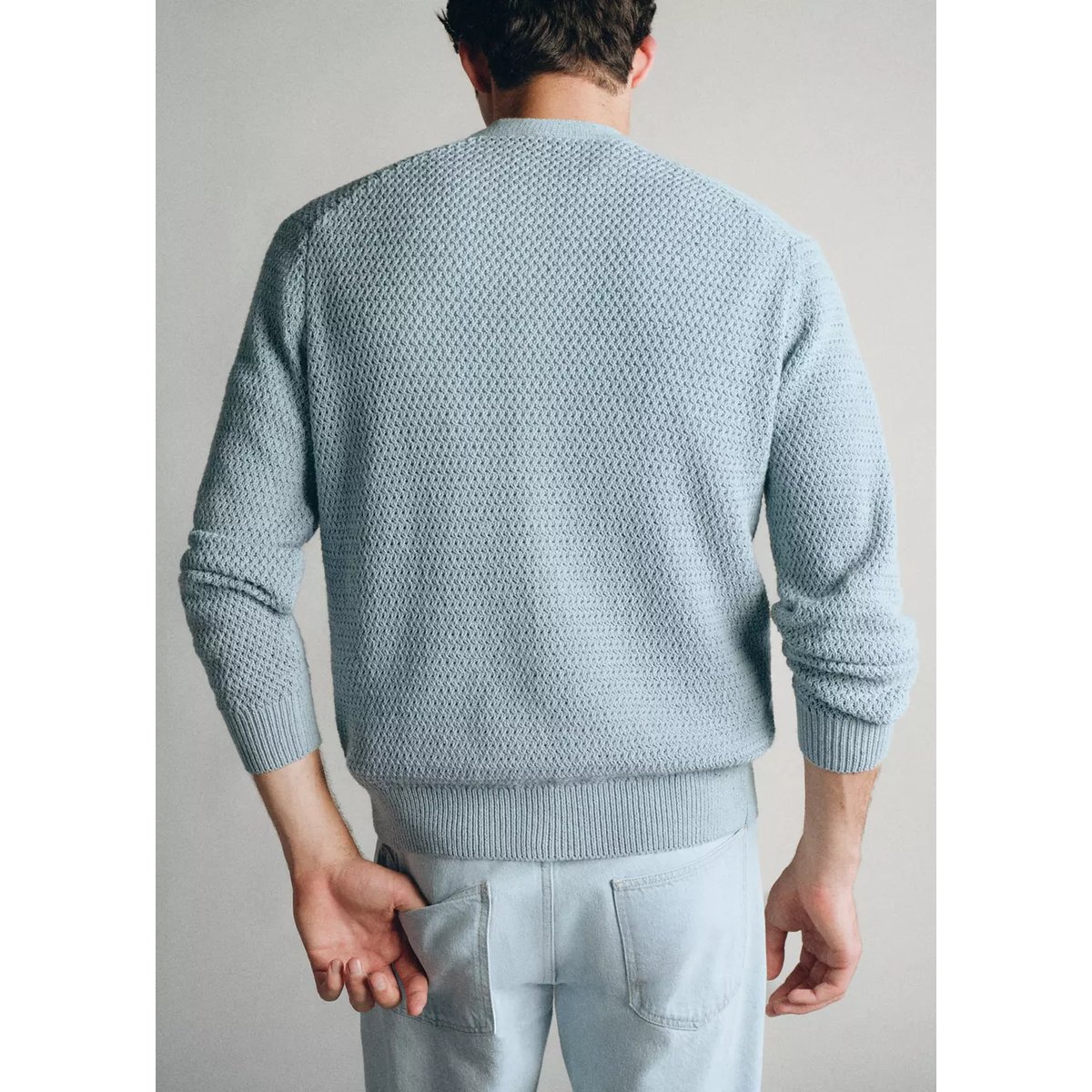 Cardigan 100 % coton filé Pinori Filati bleu ciel, MANGO MAN