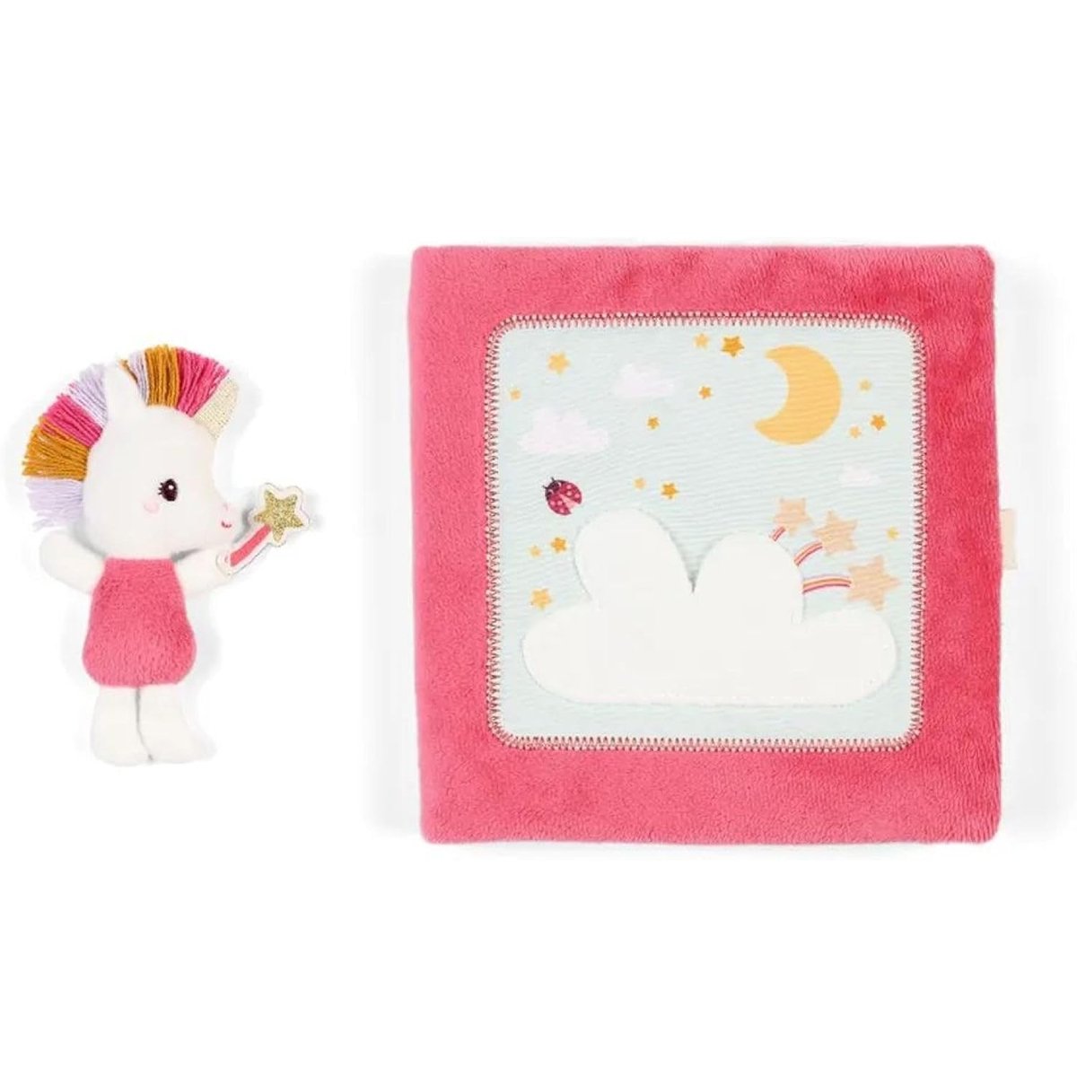 Livre d'activités en tissu rose, blanc, jaune, LILLIPUTIENS