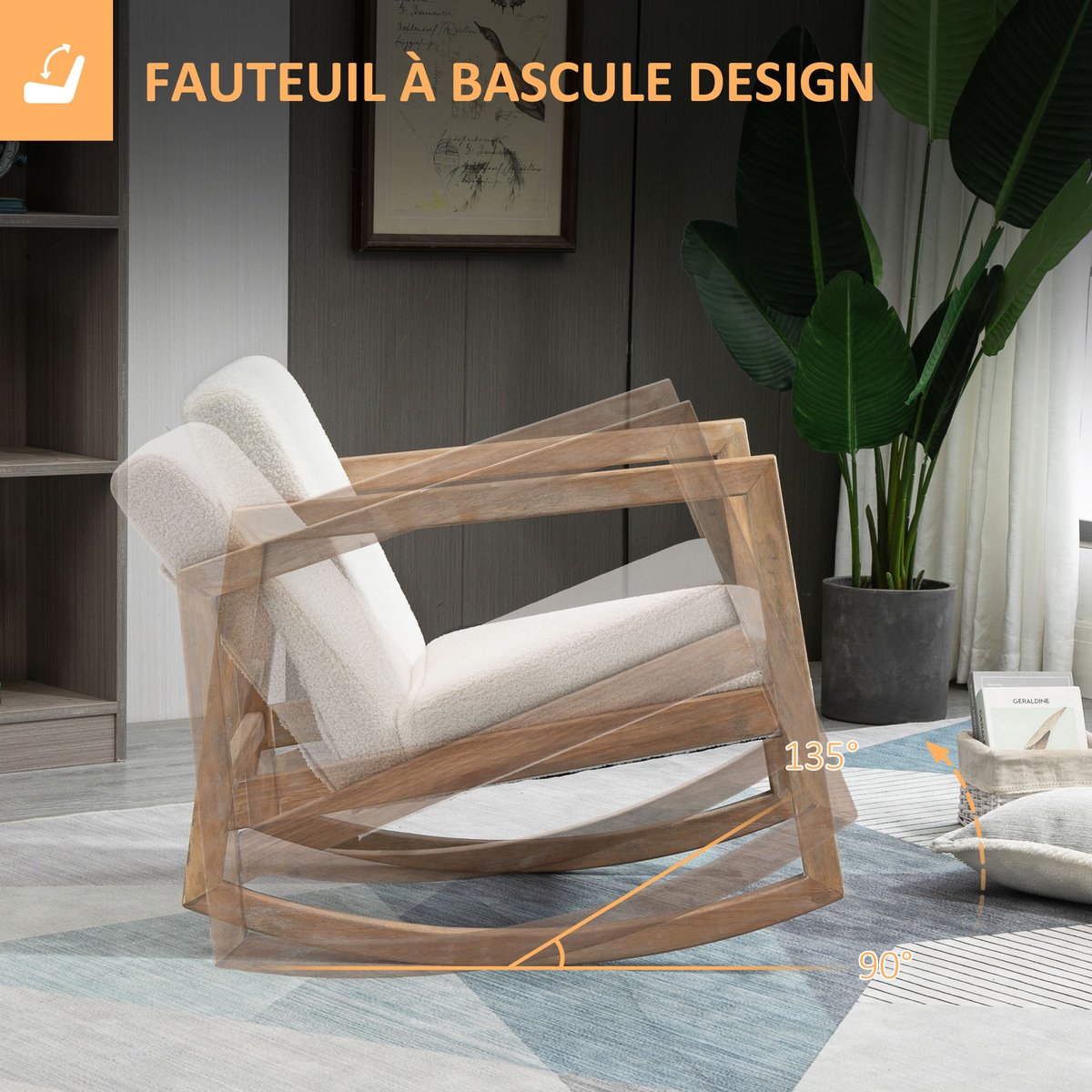 Fauteuil à bascule Polyester Crème blanc crème, HOMCOM
