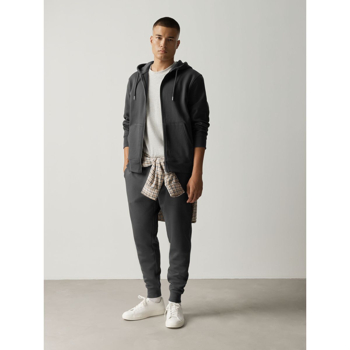 Sweat à capuche zippé en coton épais gris ardoise, NEXT
