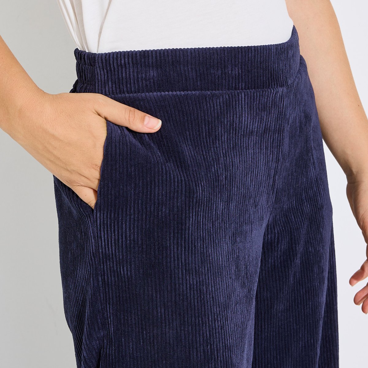Pantalon velours taille élastiquée bleu marine, GRAIN DE MALICE