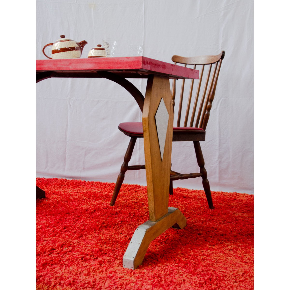 Table à manger bistro en formica et bois Denise N°1369 - Bon état gris, DEBONGOUT