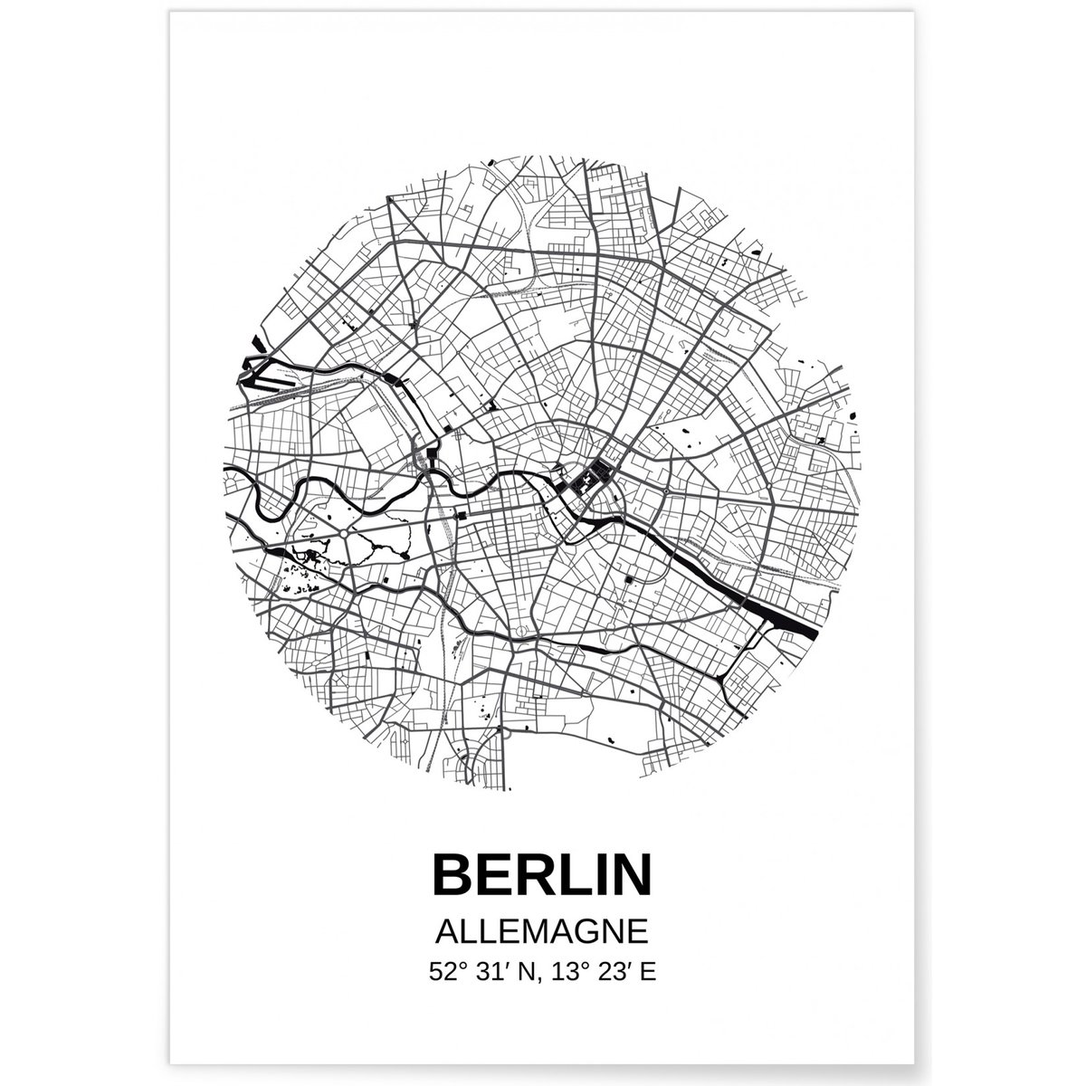 Poster Carte Berlin blanc, L'AFFICHERIE
