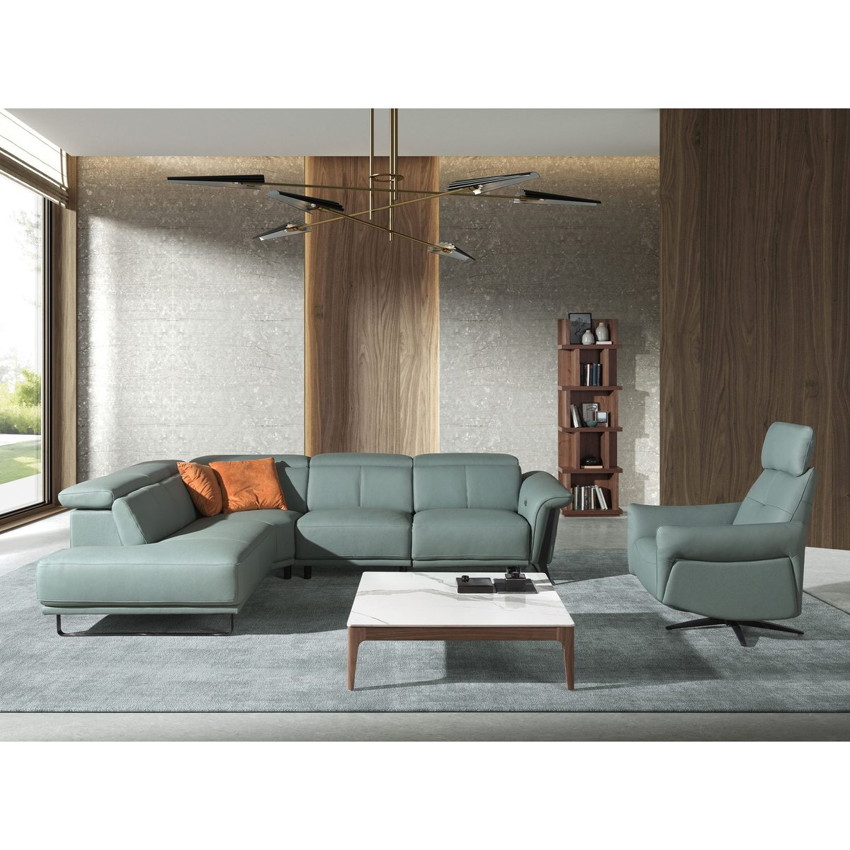 Fauteuil relax pivotant en cuir vert turquoise | noir, ANGEL CERDA
