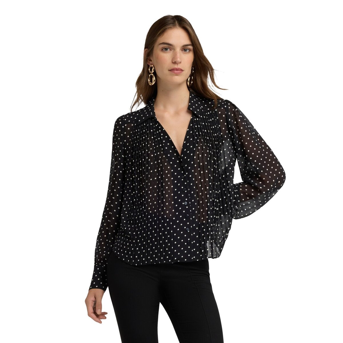 Chemise à pois avec plissé rose, MOTIVI