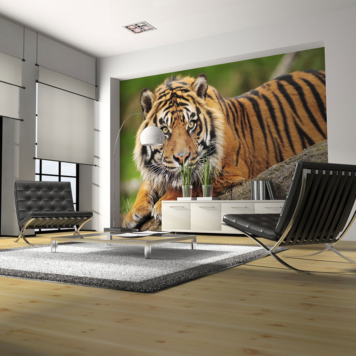 Papier peint intissé panoramique Animaux Tigre de Sumatra vert, EDEN