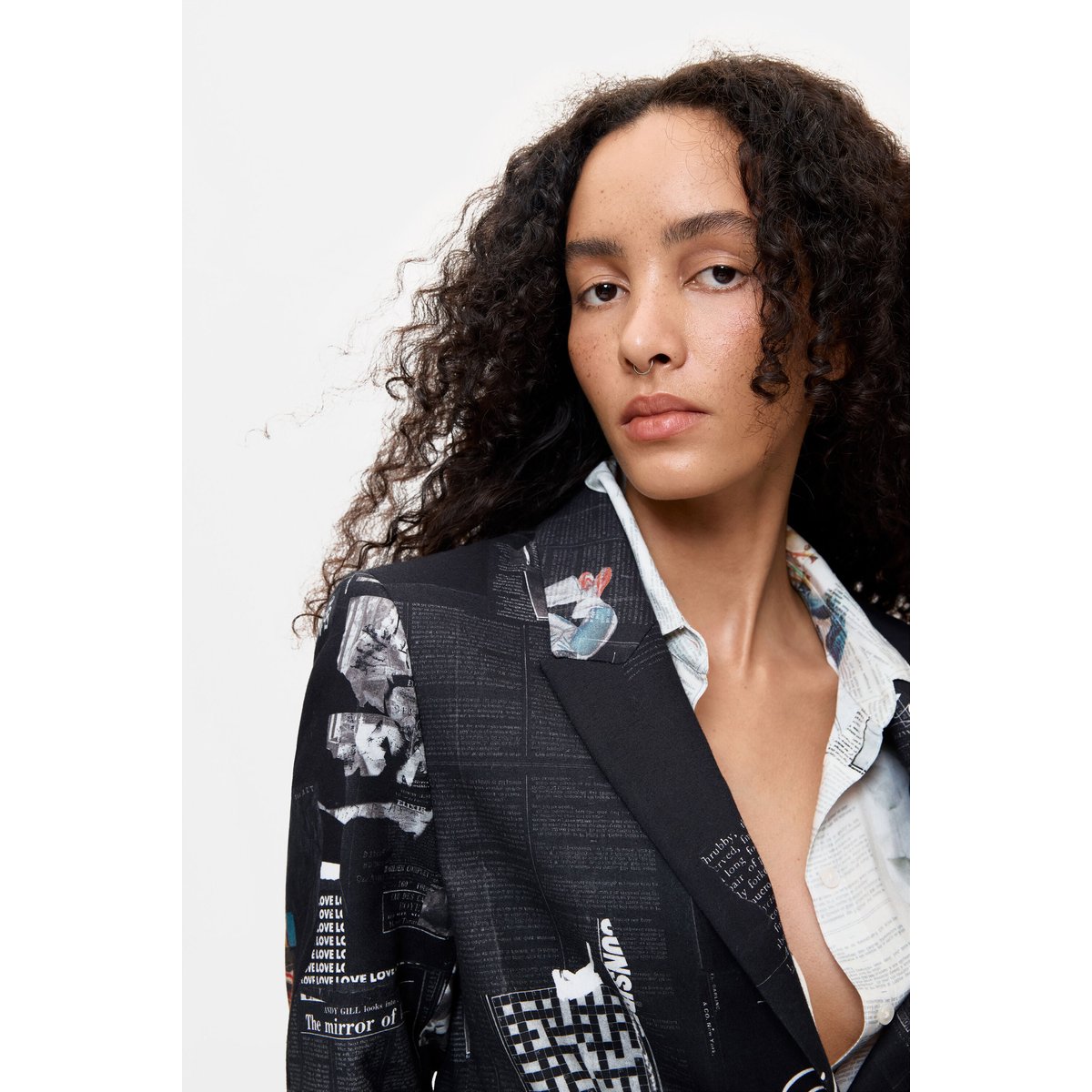 Veste de costume patchwork imprimée noir, DESIGUAL