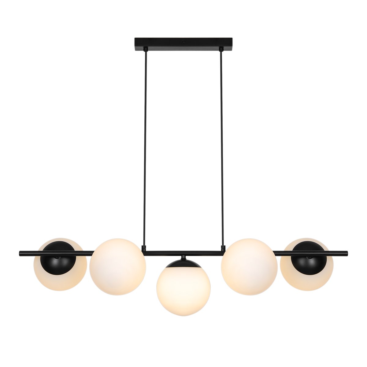 Suspension style moderne glamour en métal et verre opale, LILLY 5-Spot noir, NORDLUX