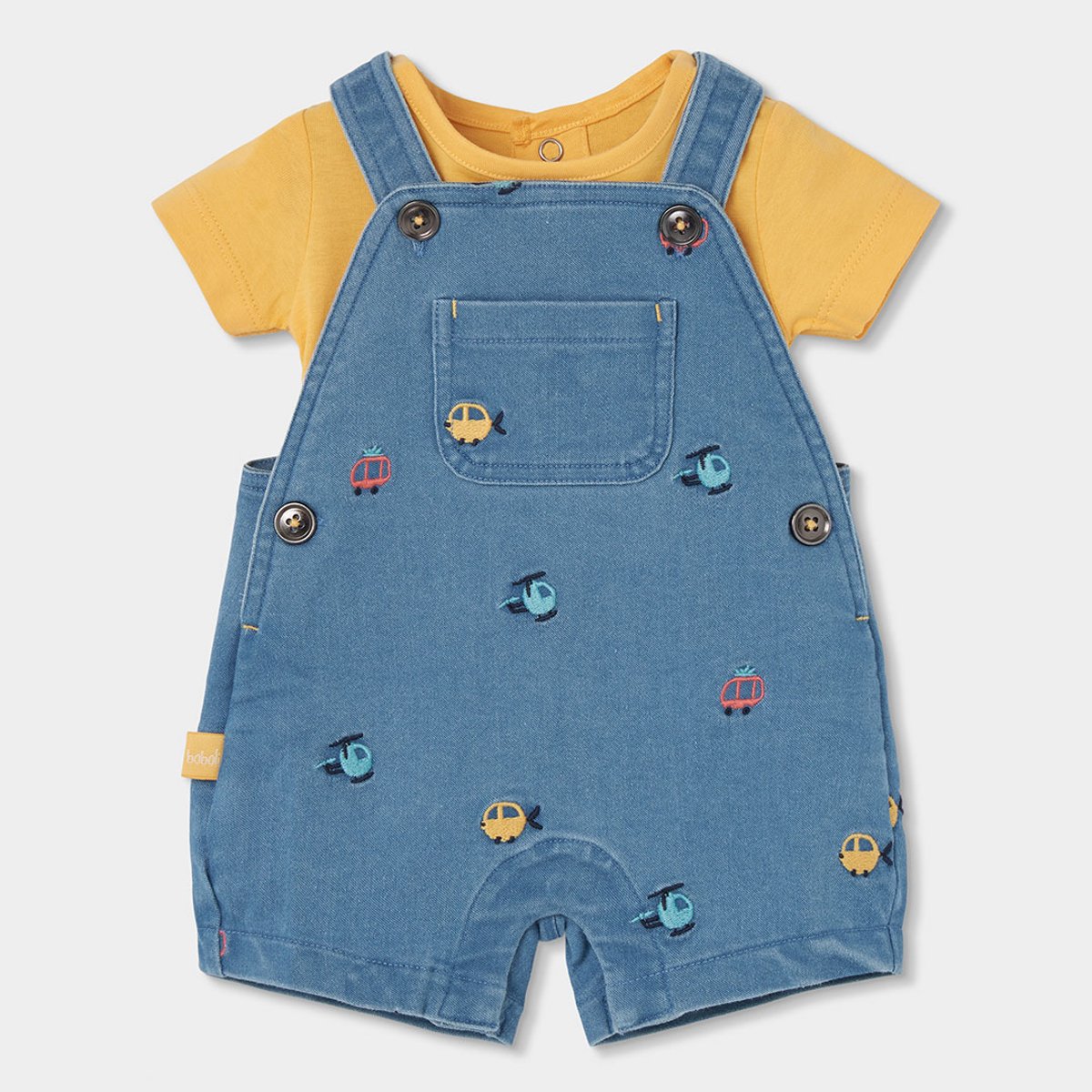 Ensemble bébé avec body et salopette jaune, BOBOLI