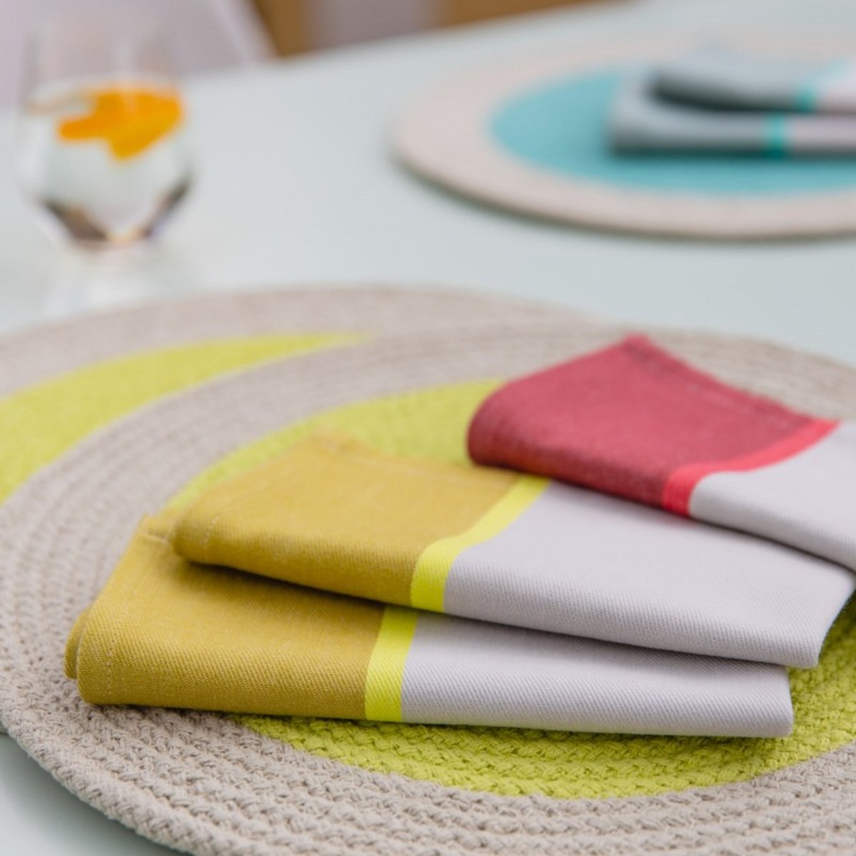 Set de table coton rond design lot de 2 jaune, REMEMBER