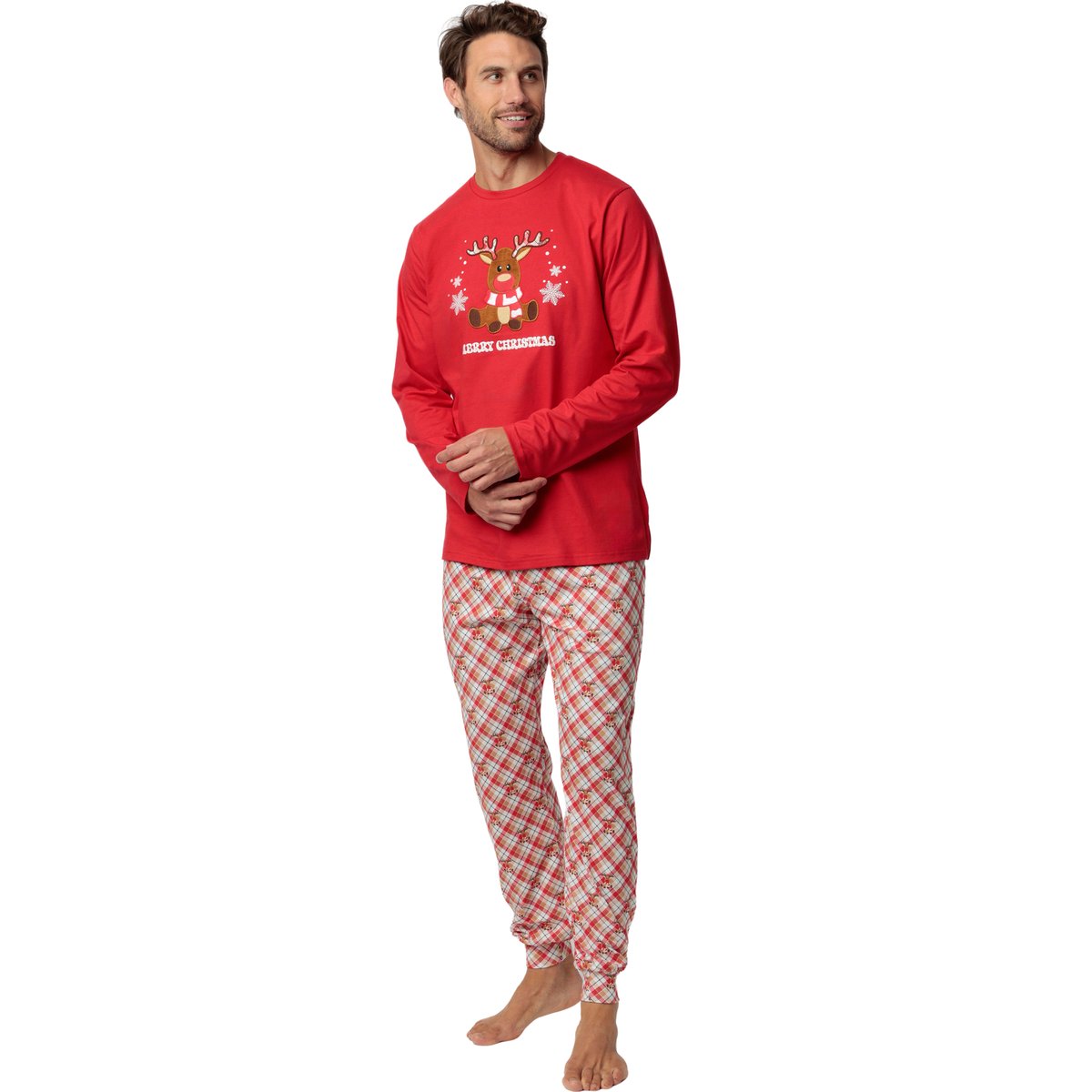 Pyjama pantalon top manches longues Reindeer rouge, ADMAS