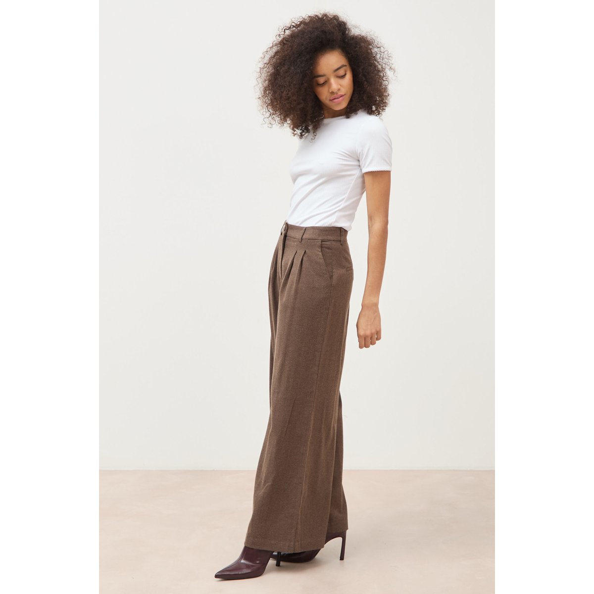 Pantalon large taille standard marron fonce, BONOBO
