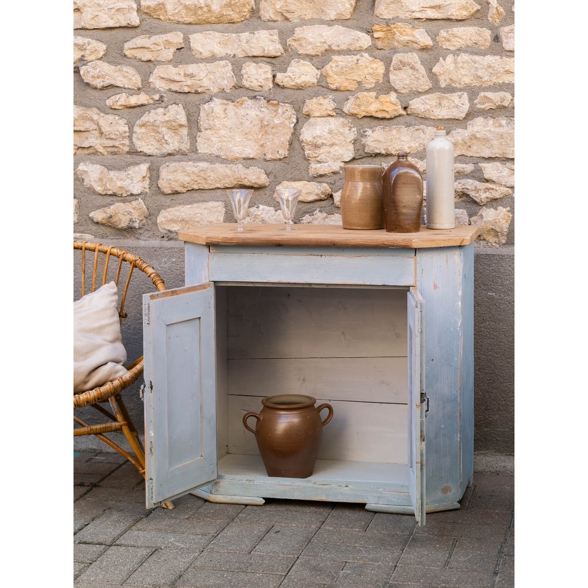 Confiturier en bois patiné bleu Gilbert N°1823 - Bon état bois clair, DEBONGOUT