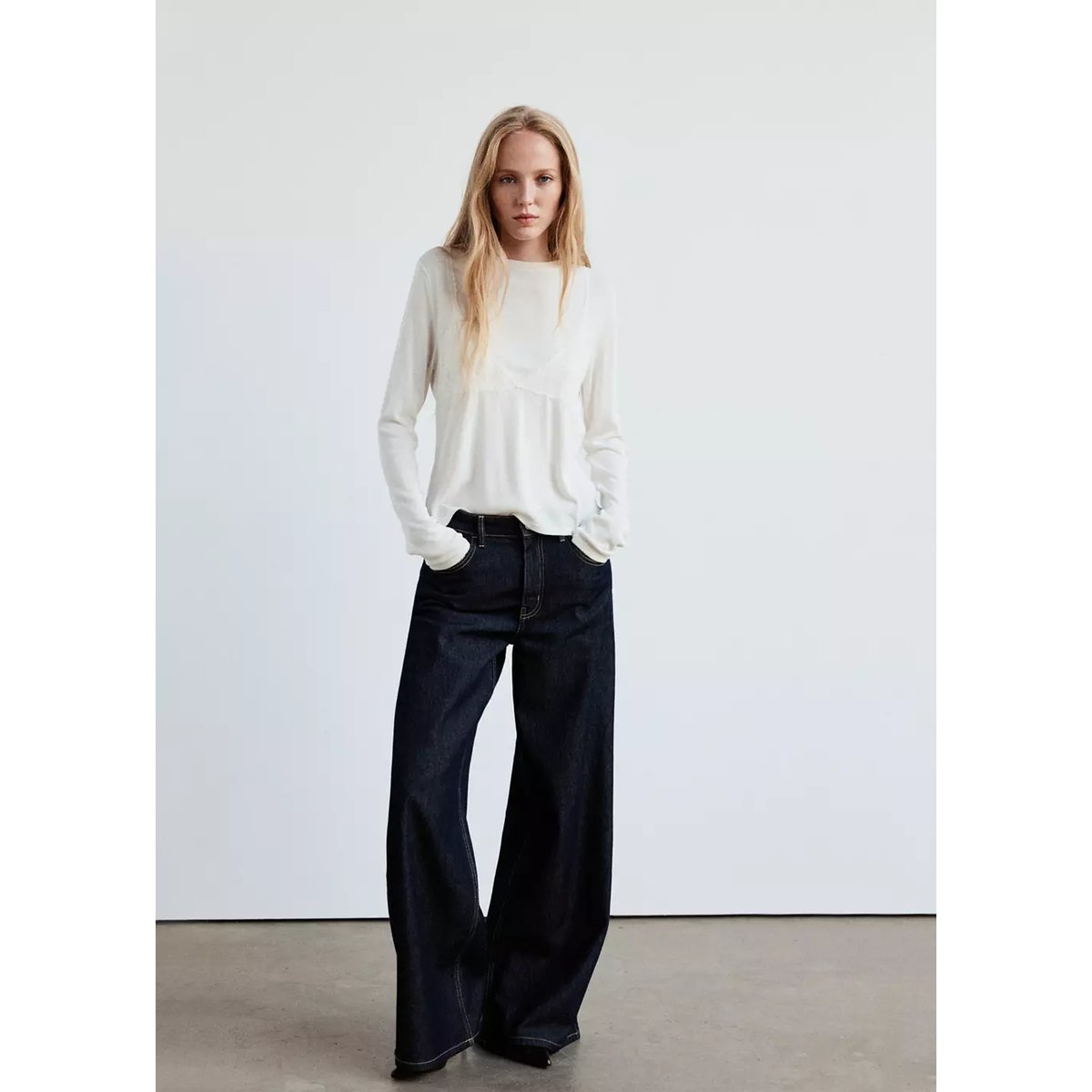 Pull avec bralette en dentelle blanc, MANGO