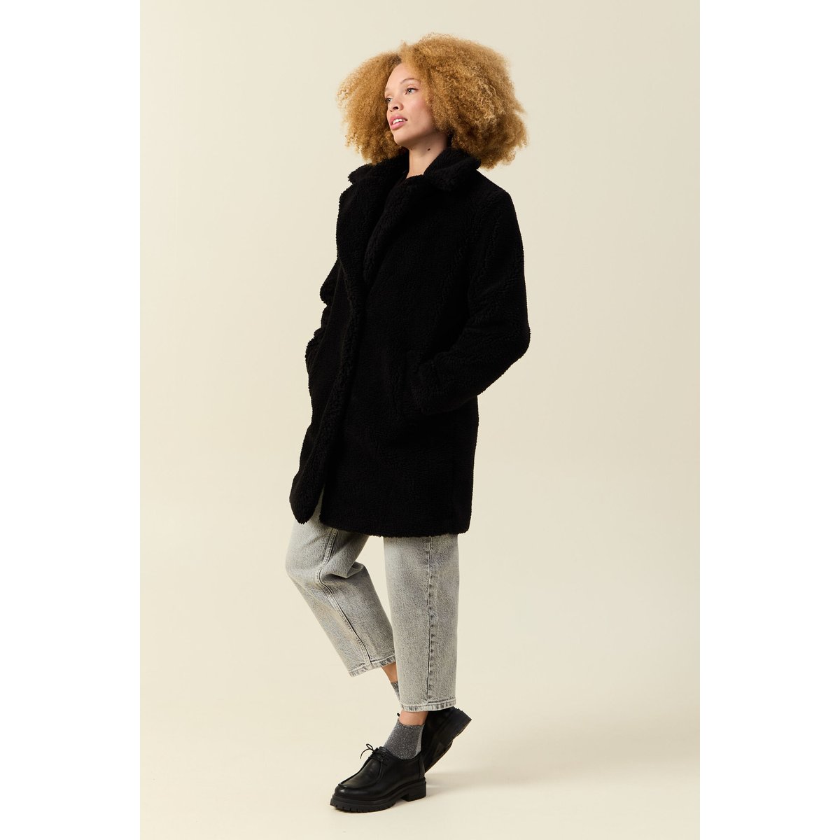 Manteau long laine mouton noir, BONOBO