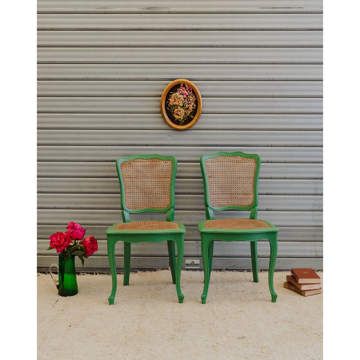Paire de chaises en bois vert Claude N°1654 - Bon état vert, DEBONGOUT