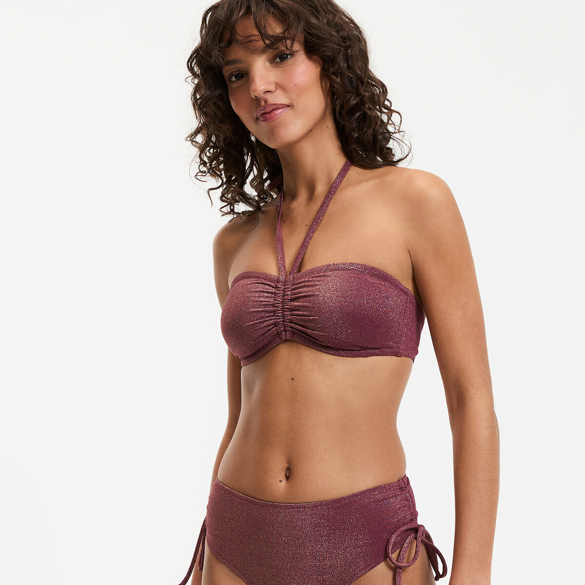 Soutien de biquíni Bandeau em malha com fibra metalizada bordeaux, LA REDOUTE COLLECTIONS