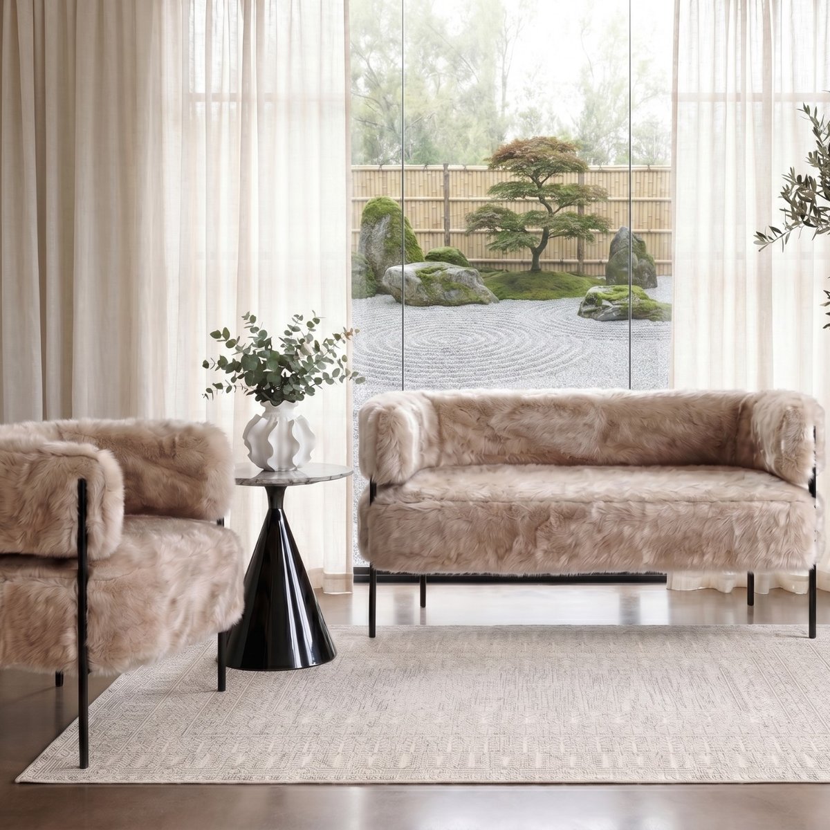 Canapé 2 places en polyester poils longs, LILJA beige, KARE DESIGN
