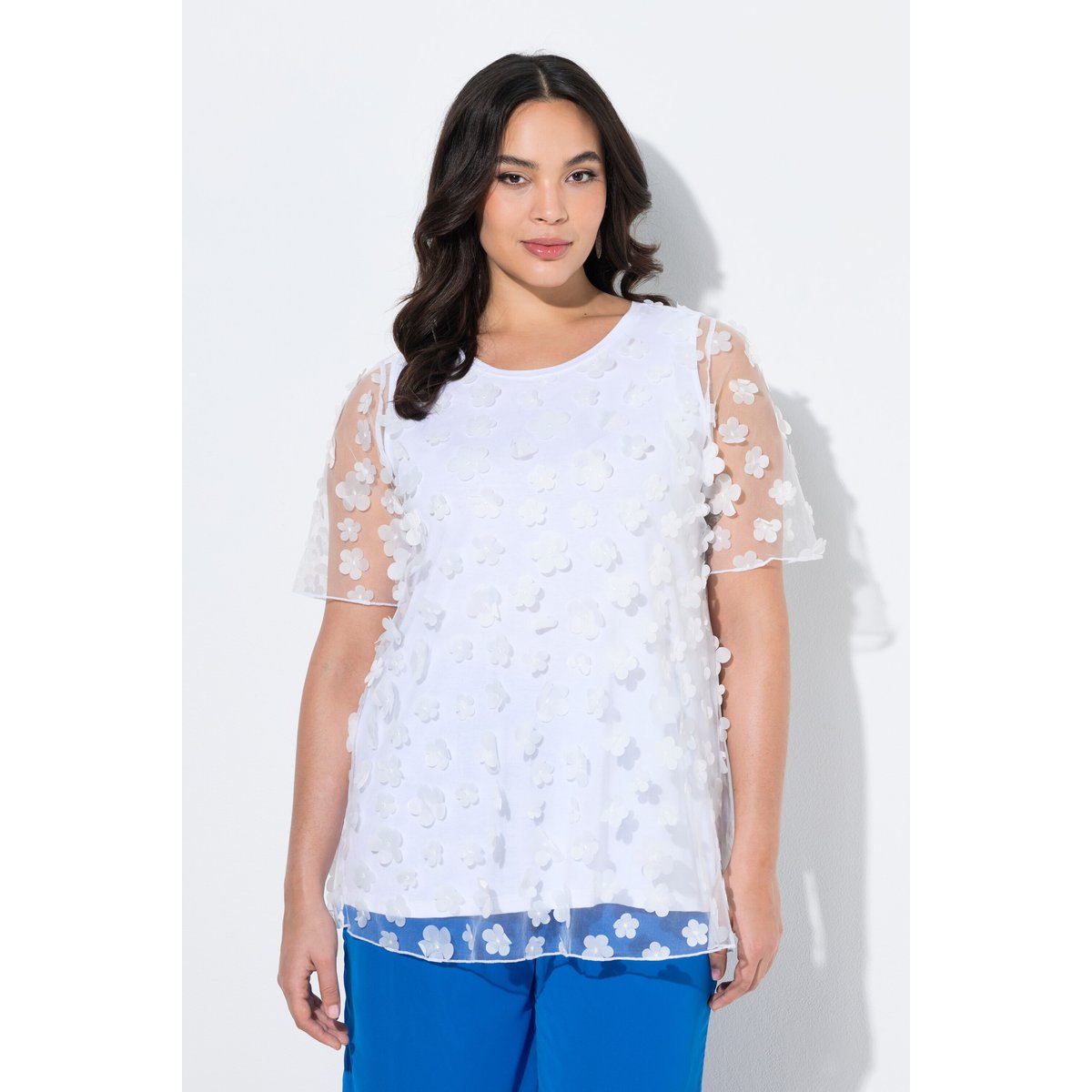 Blouse avec applications florales blanc neige, ULLA POPKEN