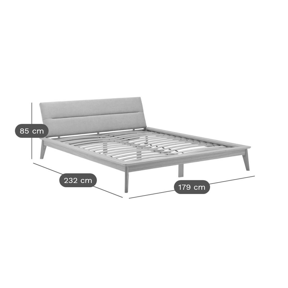Lit bois avec tête de lit tissu Atia gris foncé, CAMIF
