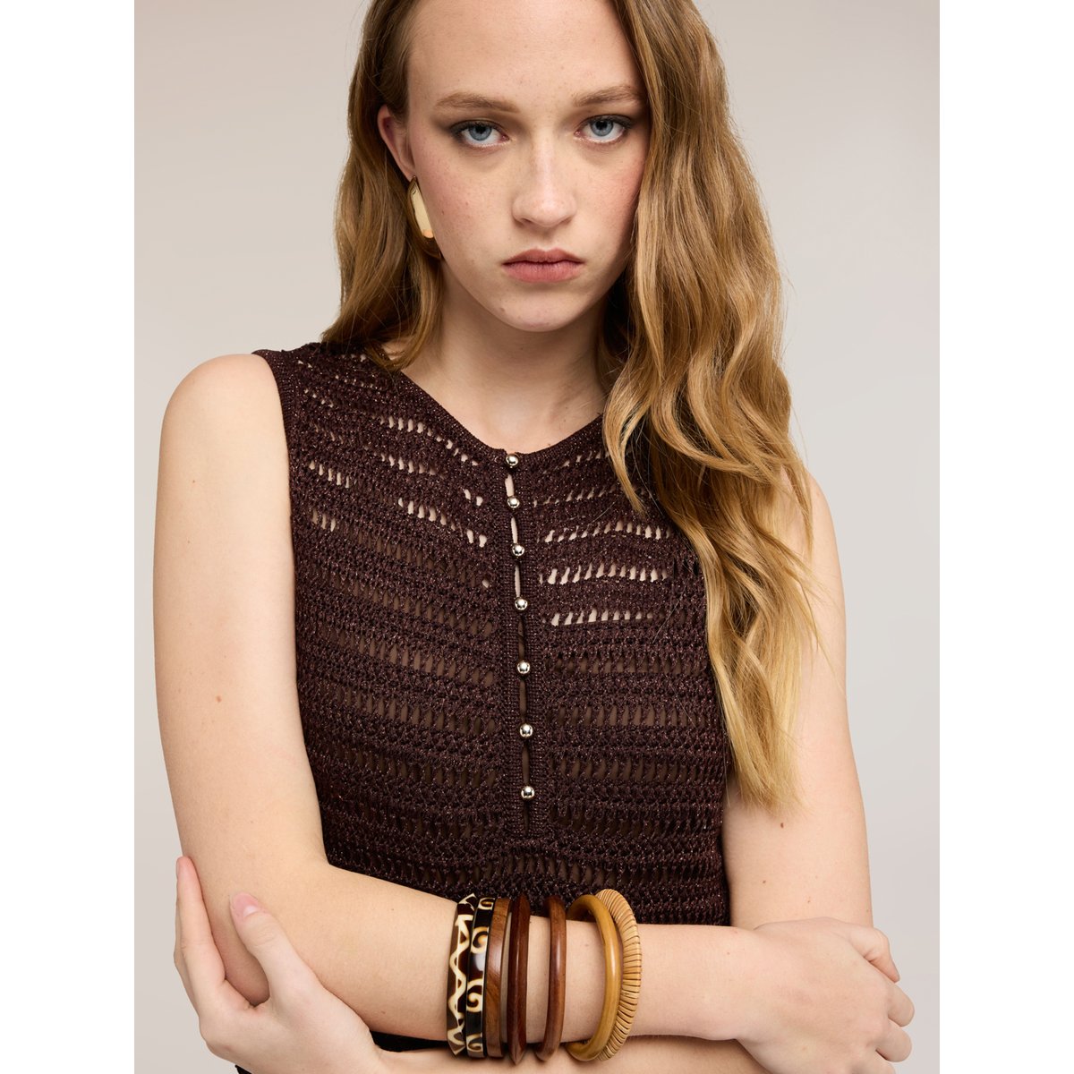 Robe fourreau crochet marron, MOTIVI