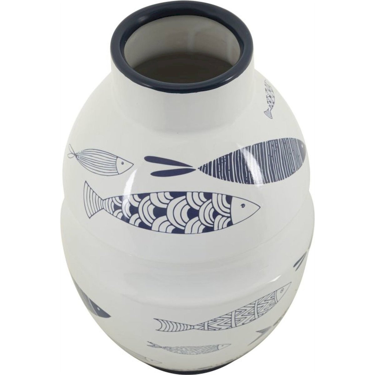 Vase en céramique décor poisson MODERN blanc et bleu, RECOLLECTION