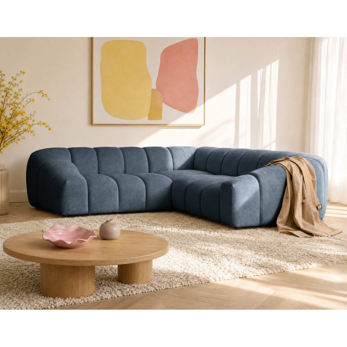 Canapé d'Angle réversible 5 places - AVA bleu, BEST MOBILIER