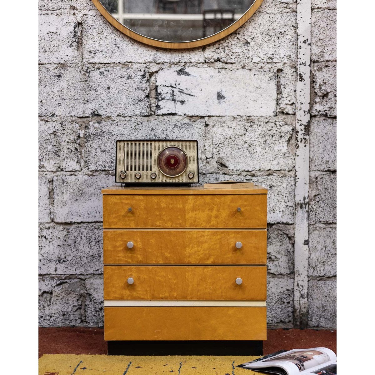 Commode cubique Olga N°1130 - Bon état bois clair, DEBONGOUT