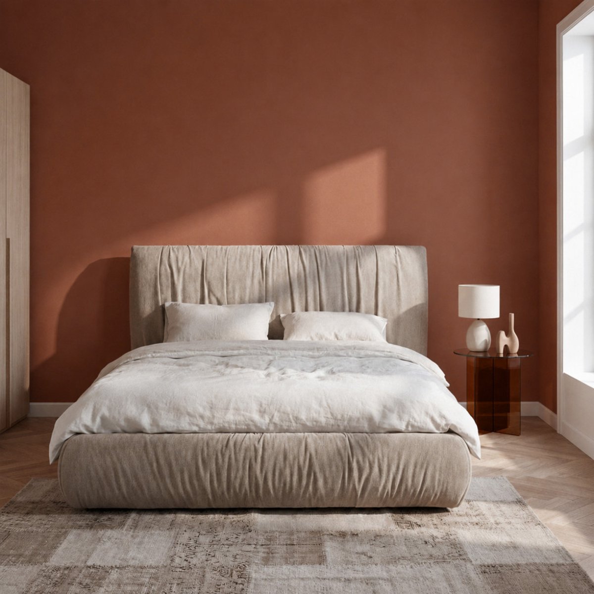 Lit coffre en tissu 160x200cm- LIVIA beige, DRAWER