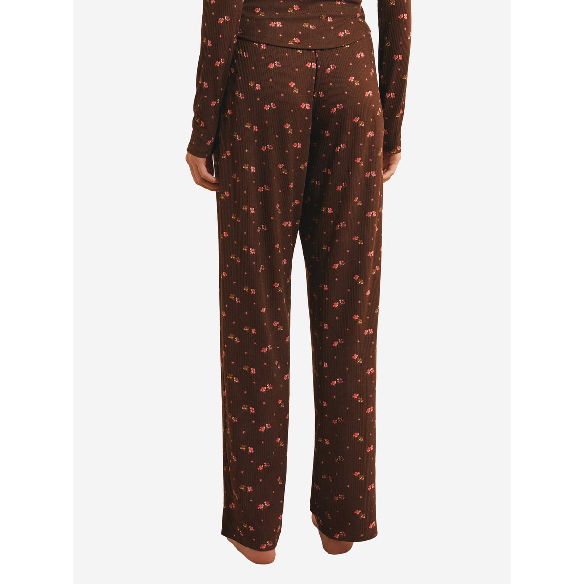 Pantalon de pyjama côtelé à imprimé feuillage HELIA marron, ETAM