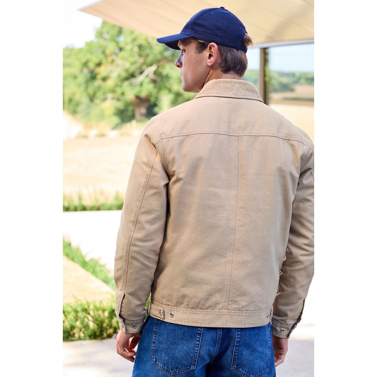 Veste ouvrier en toile avec col côtelé grège, NEXT