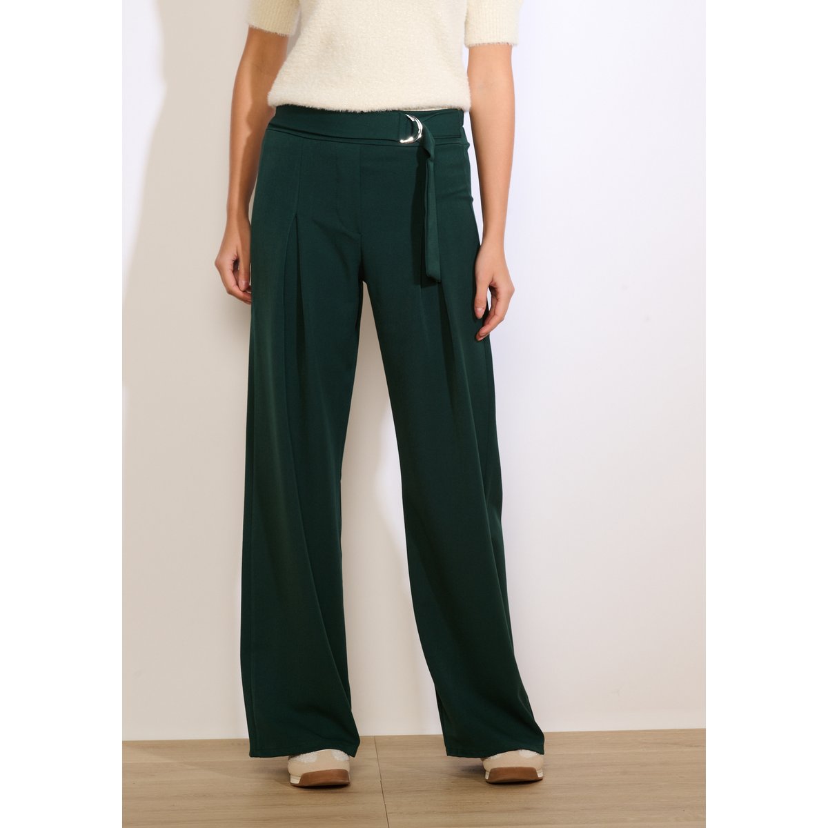 Pantalon large ceinturé vert bouteille, LOLALIZA
