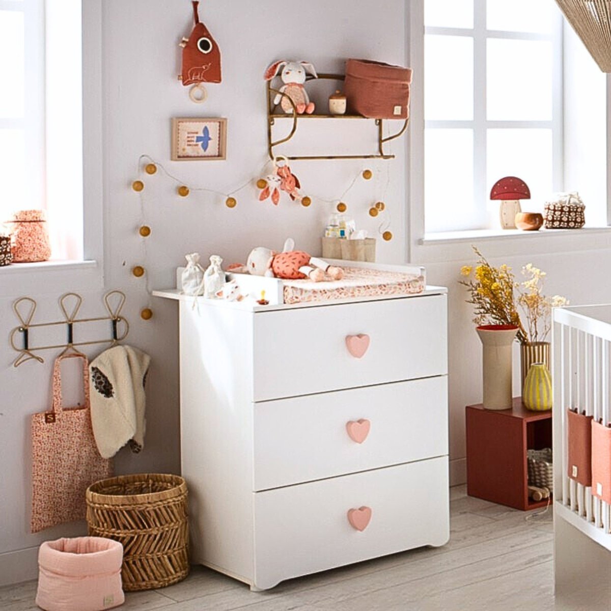 Commode à langer 3 tiroirs blanc/rose, BABY PRICE