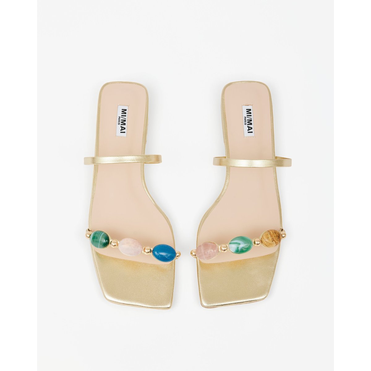 Mules à bout carré et cabochons THETIS doré, MI MAI
