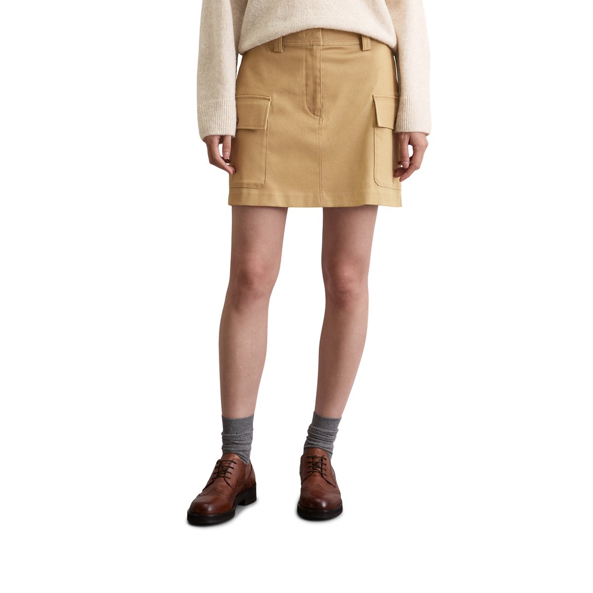 Minijupe cargo shaped en sergé stretch beige, MARC O'POLO