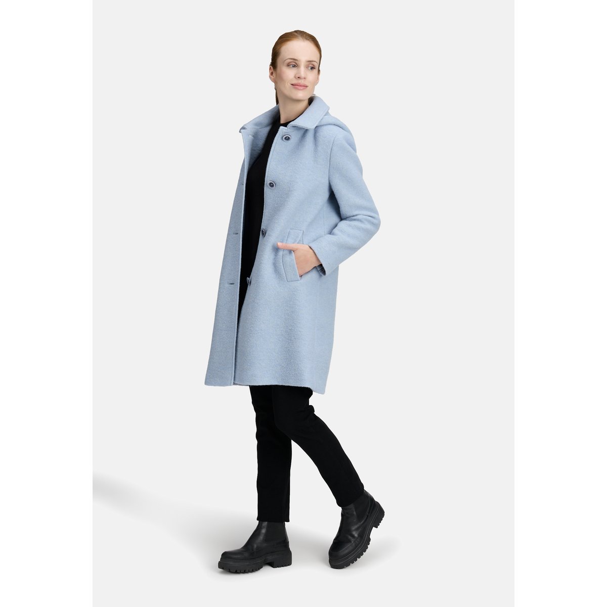 Manteau en laine à capuche amovible blue fog, BETTY BARCLAY