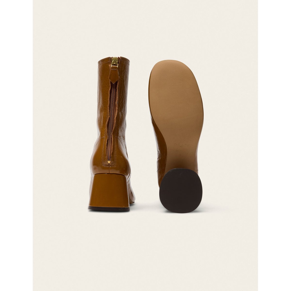 Bottines à talons ONA cuir plissé camel, ODAJE