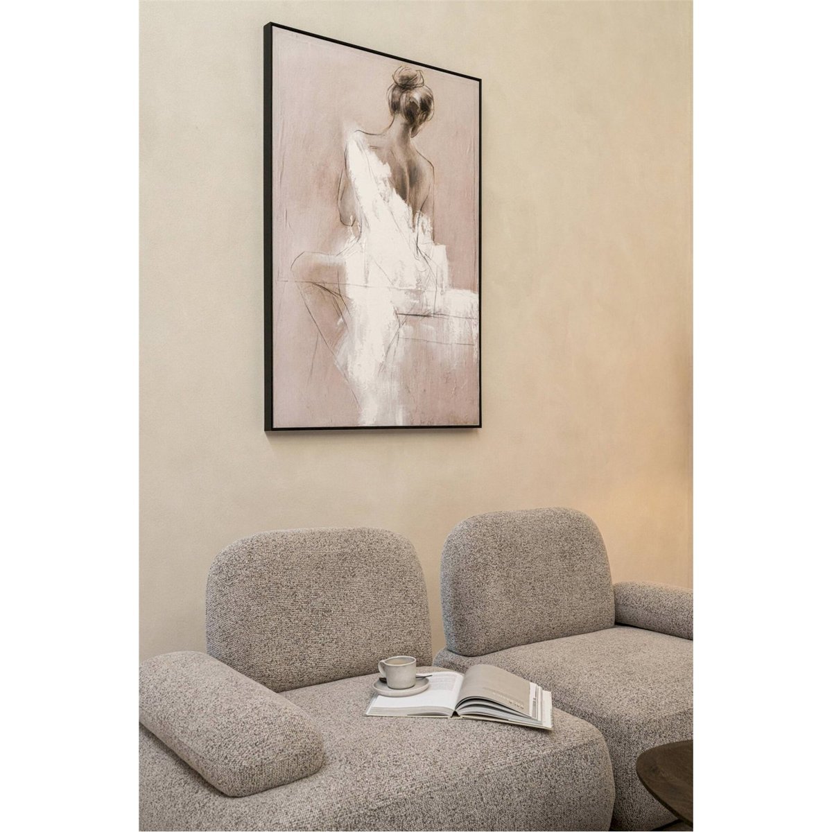 Tableau décoratif femme beige et blanc, RECOLLECTION