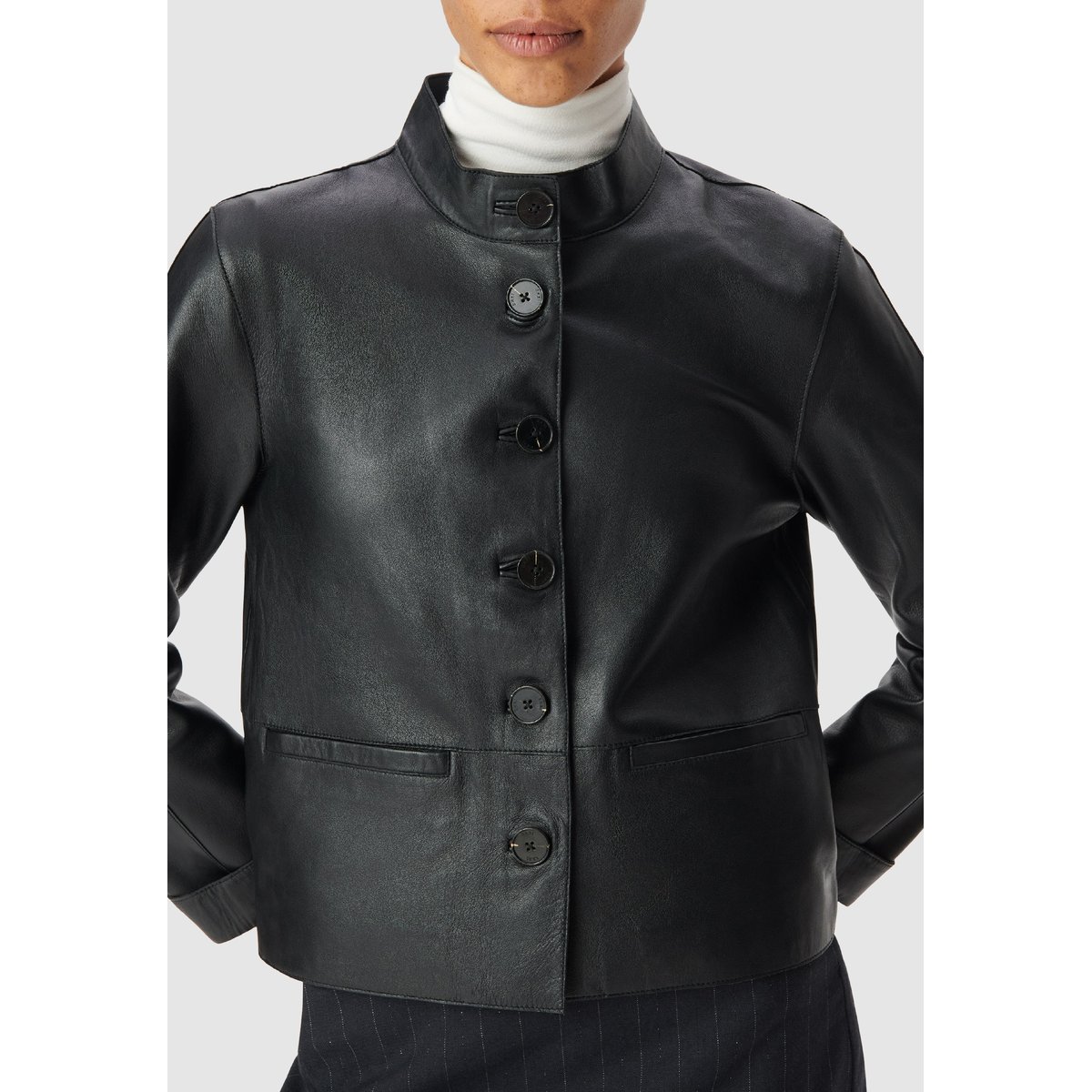 Veste cuir col montant noir, IKKS