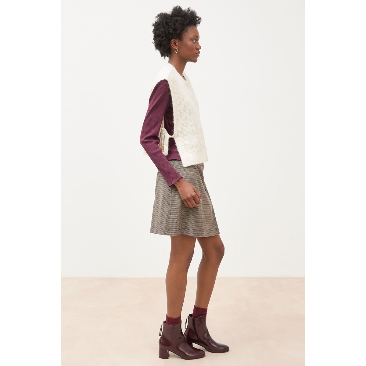 Pull droit cropped sans manches creme, BONOBO