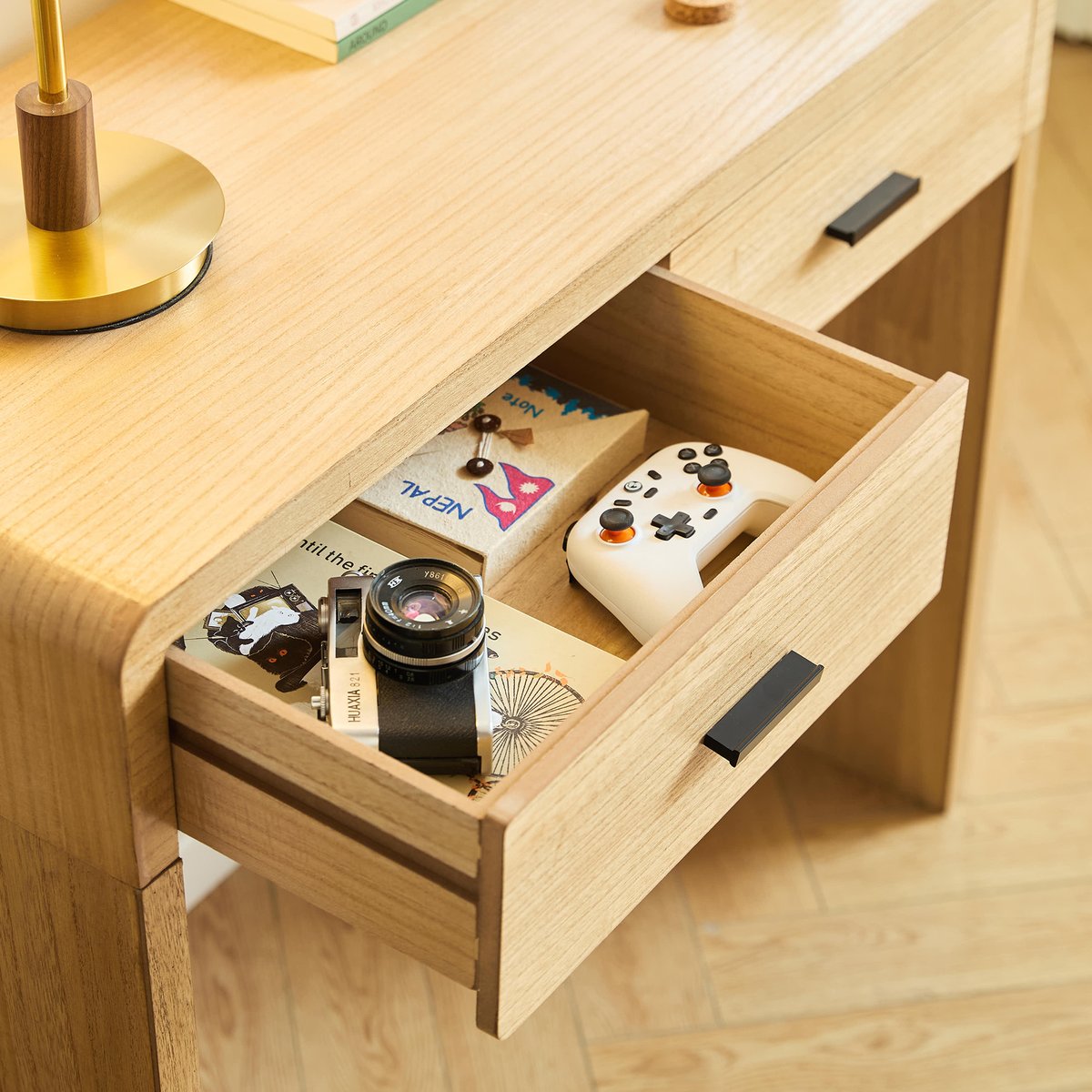 Console 2 tiroirs, bois, SKIVE bois naturel, NORDLYS