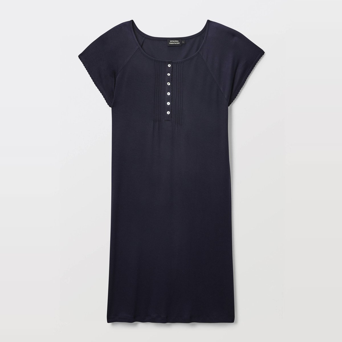 Chemise de nuit manches courtes en viscose, Ecovero marine, MONOPRIX