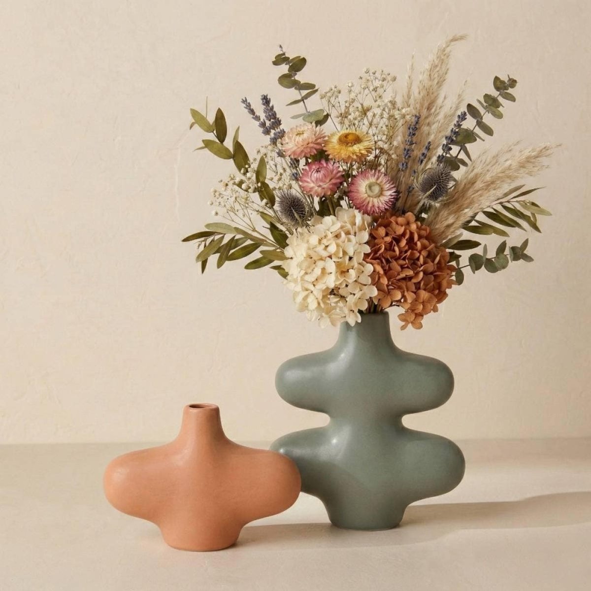 Vase forme organique, H20cm vert, ORNAMI