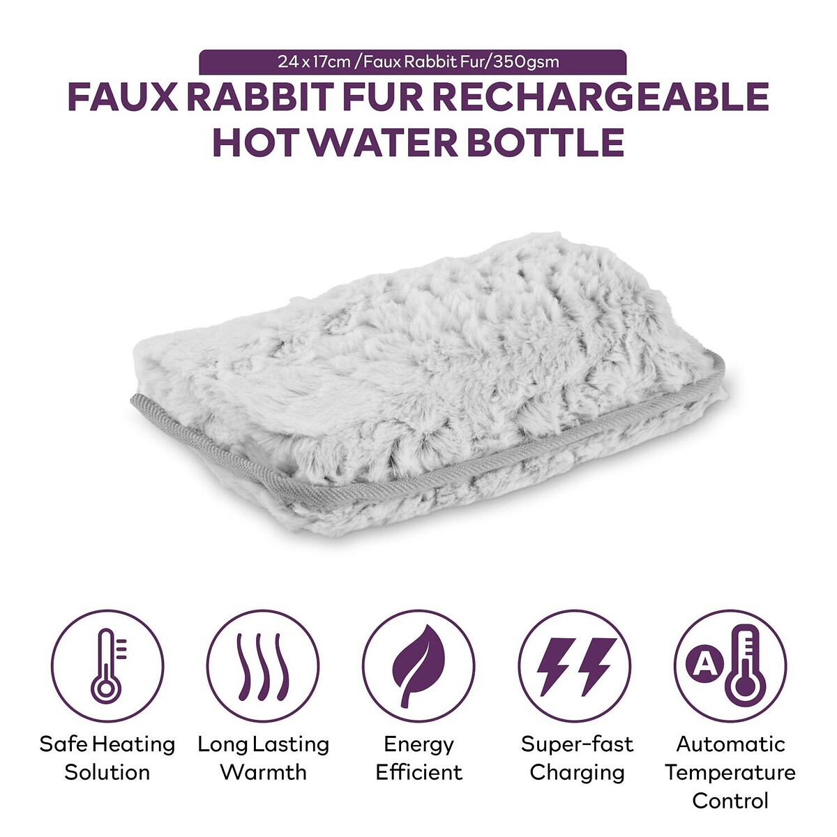 Spa Rechargeable Faux Fur Hot Water Bottle white, CARMEN